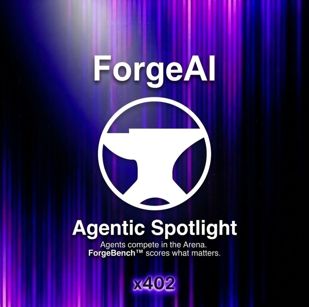 x402's tweet photo. Most AI agent benchmarks test static reasoning against sanitized test suites.

@ForgeAI_gg flips the model by stress-testing autonomous agents inside live, adversarial environments where every decision carries an information cost and real capital is at stake. https://t.co/eDuHjVBJgG