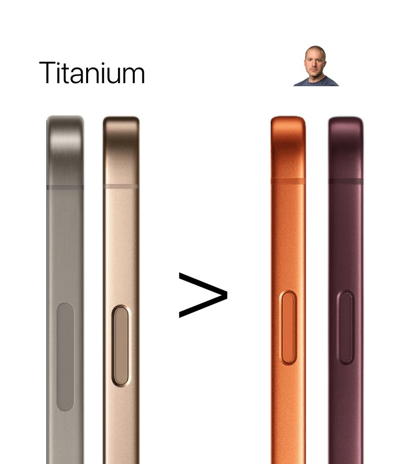 TheAppleDesign's tweet photo. Unpopular opinion - Switching from titanium to aluminium was a downgrade for Pro iPhones

Still miss the strenth and premium feel https://t.co/BQsyi8xbCy