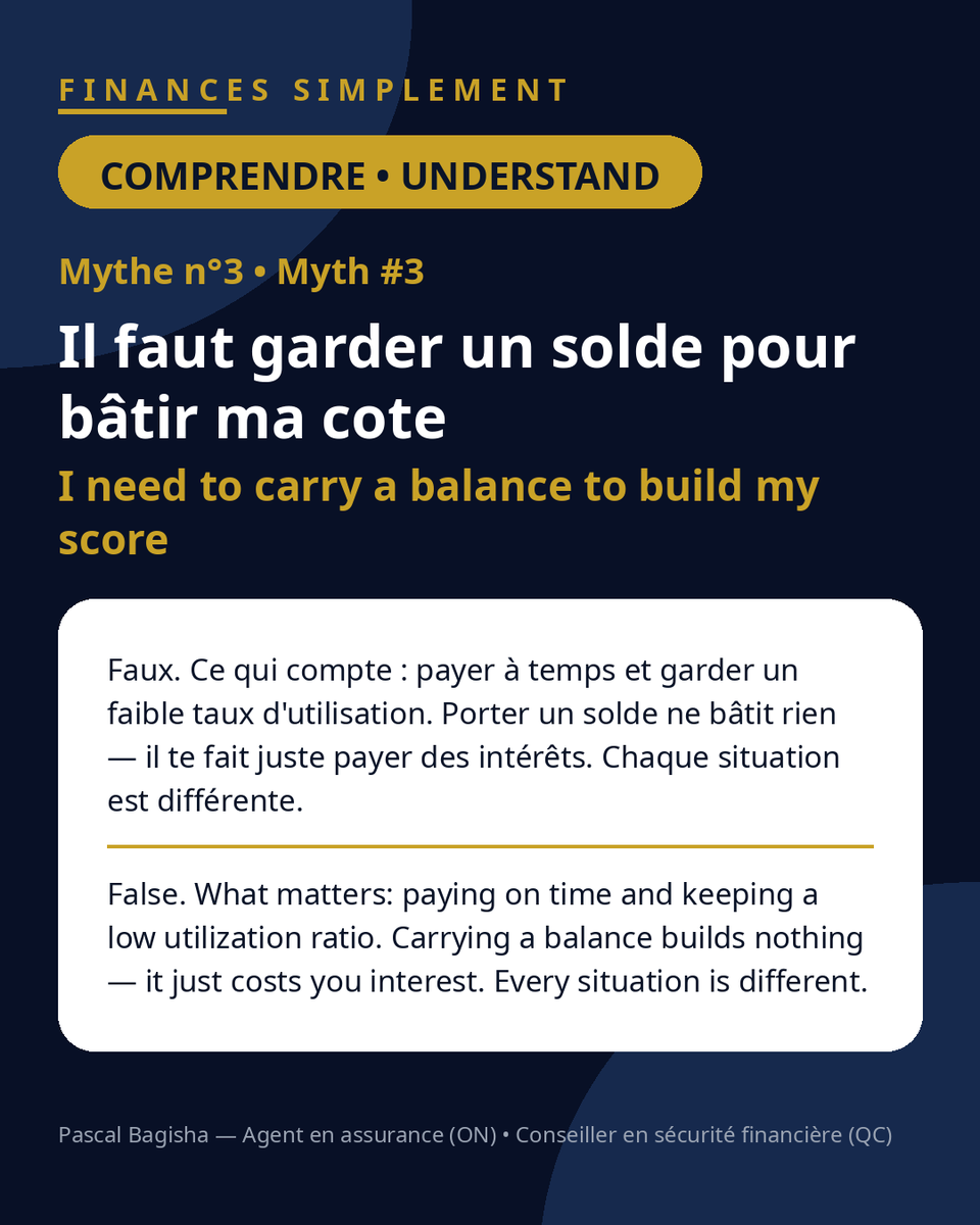 bagishapascal's tweet photo. 5 mythes sur la cote de crédit au Canada 🧵
Le n°1, presque tout le monde le croit : « regarder ma cote la fait baisser ». Faux.
Fais défiler 👇 Lequel tu croyais ? Commente ou écris-moi en DM. https://t.co/sqDz6oS22q