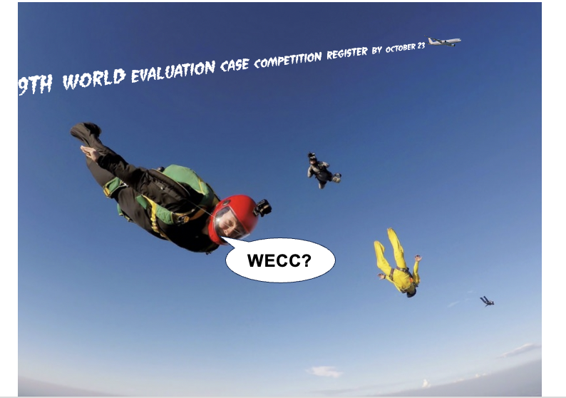 WorldCaseComp's tweet photo. Dive in!

Organize a  team of students to represent your country in the 2026 World Evaluation Case Competition (WECC).

Register by October 23rd.

Full information at the WECC site: https://t.co/TGPMC5aW2L
 
#Eval4Action
#Evaluation
#YEEs
#Eval
#ProgramEvaluation https://t.co/wFJs7gGUi0