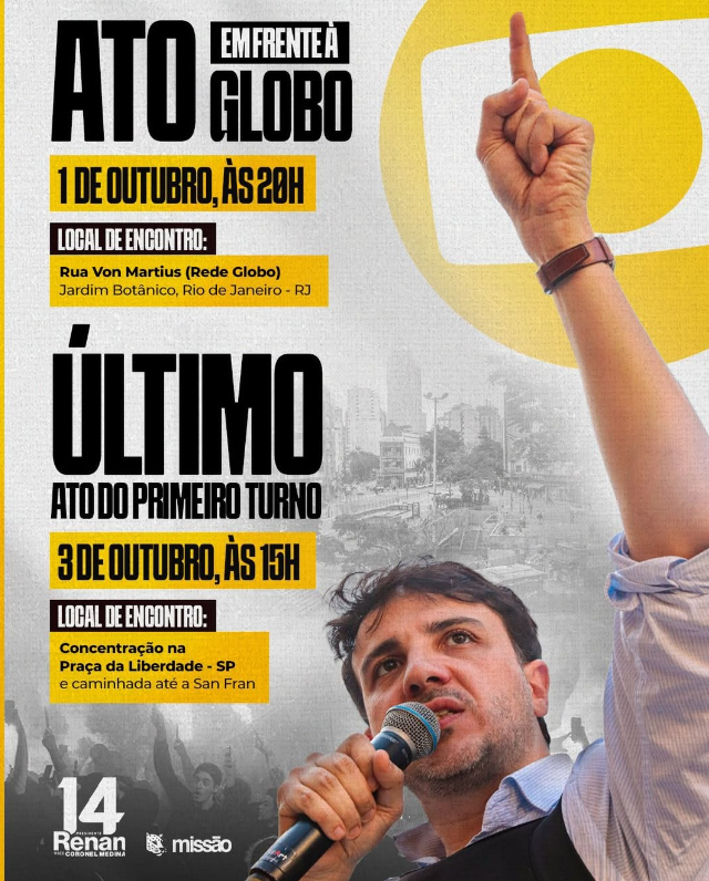 _AnaHering's tweet photo. Quero ver todos em frente a Globo às 20h para a manifestação mais importante de toda a campanha. O sistema moveu sua máquina, mas iremos mostrar a nossa força. 
Vamos subir as hashtags:
#BrasilContraAGlobo
#RenanNaGlobo https://t.co/uyZ9htoKSz
