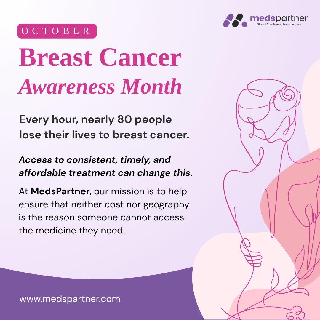 medspartner's tweet photo. Every hour, nearly 80 people lose their lives to breast cancer. Access to the medicines they need can change that.
This #BreastCancerAwarenessMonth, we’re highlighting the importance of timely, consistent, and affordable access to treatment.

Learn more - 
https://t.co/vDJ86bXGxf https://t.co/FZvVl4zlTf