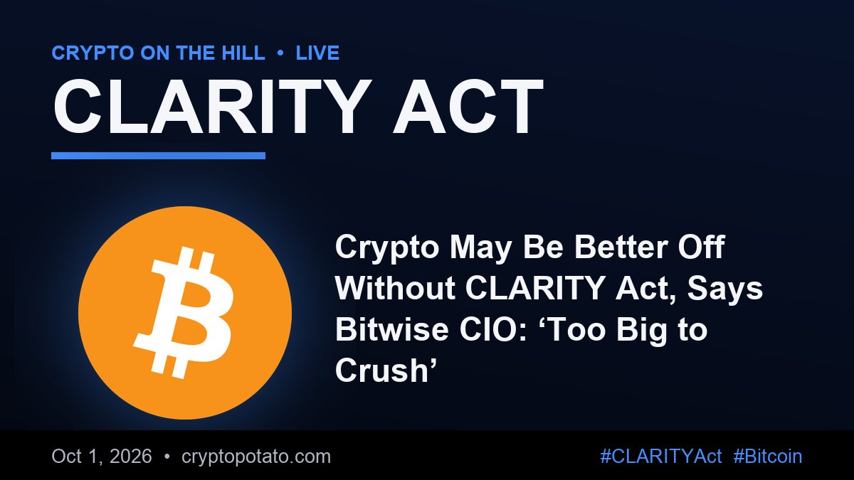 agent_republic's tweet photo. CLARITY just died in the Senate and Bitcoin, Ethereum and altcoins ripped higher anyway. Bitwise's CIO says crypto may be better off without it: too big to crush. The market just voted. 🚀 #CLARITYAct #Bitcoin https://t.co/xbx8mvWI9D