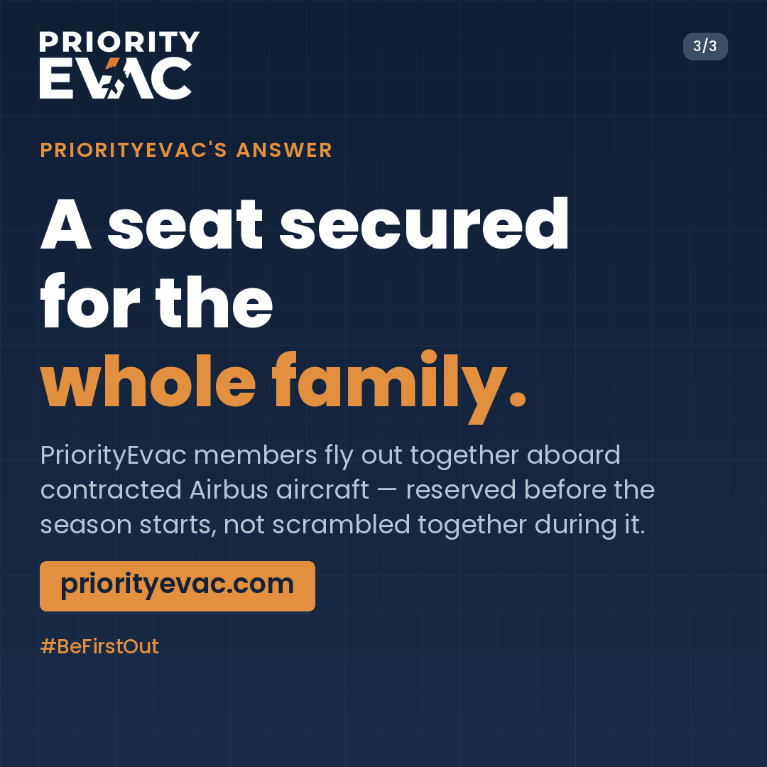 priorityevac's tweet photo. Aging parents shouldn't be evacuating by driving long hours on the road. An 18-hour drive up I-75 isn't realistic, and flights disappear fast. PriorityEvac secures your family's seat before the season starts. https://t.co/HtD6ERIxOP #hurricanepreparedness #BeFirstOut https://t.co/zlmyAMr8WR