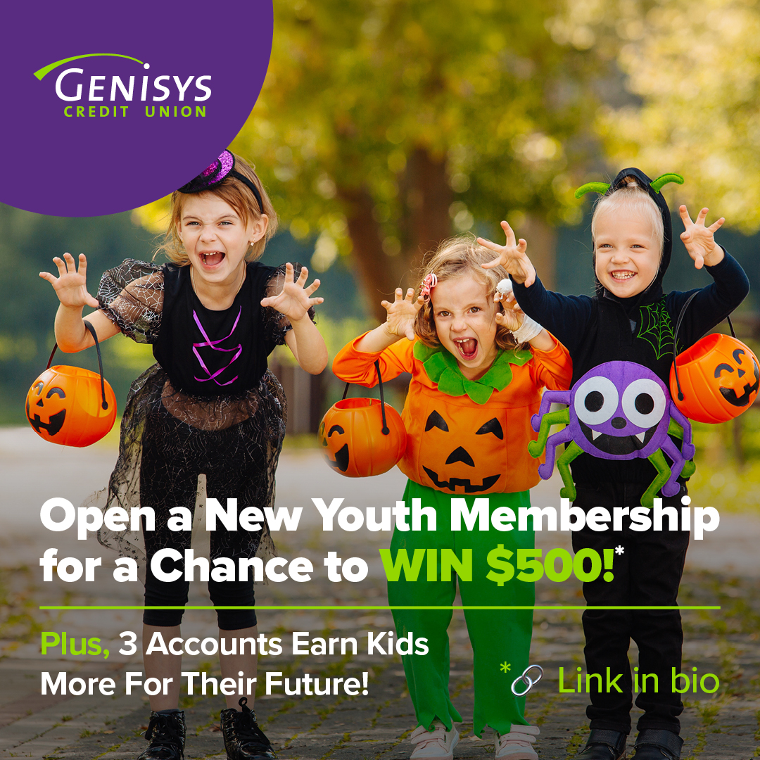 Genisyscu's tweet photo. No Tricks 🎃 All Treats! 🍭🤑 Open your child or the child in your life a new membership with Genisys because there’s a chance to win $500!  Learn more. #wearegenisys 💚 Insured by NCUA
https://t.co/A1J4Jh6F1i https://t.co/xipQ8UhdrR