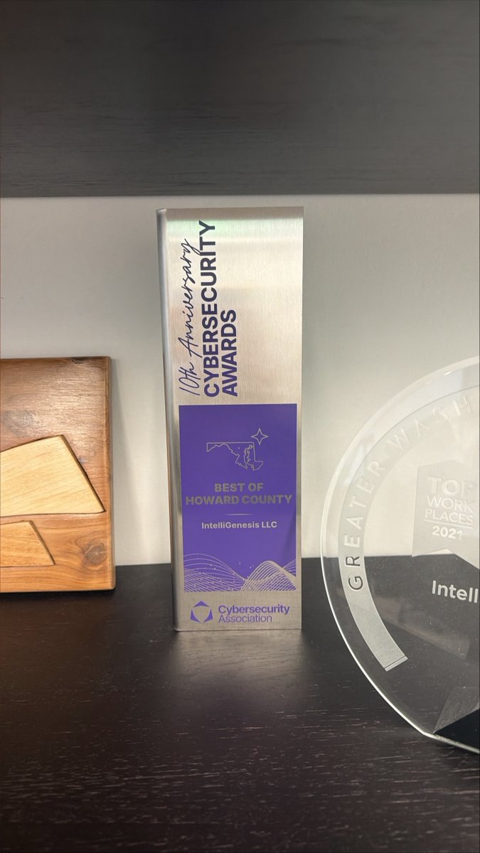 IntelliGenesis's tweet photo. IntelliGenesis is proud to take home TWO honors at the 10th Anniversary Cybersecurity Awards: “Best of Howard County” and “Cybersecurity Government Contractor of the Year”! 🏆

A proud recognition of our team’s innovation and impact in cybersecurity. https://t.co/JgUtK7D1Af