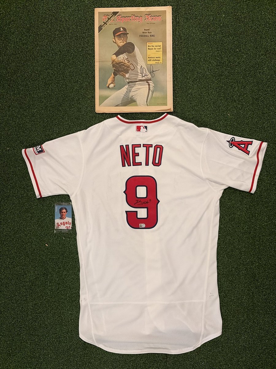 RampIVMem's tweet photo. Bobby told the story, now here are the pieces.

A signed Zach Neto Angels uniform, a newspaper featuring Nolan Ryan on the cover signed by Ryan himself, and a still-wrapped Mother’s Cookies Nolan Ryan Angels card.

One story. One lot. Straight from the collection. https://t.co/y4KjnnTFAC