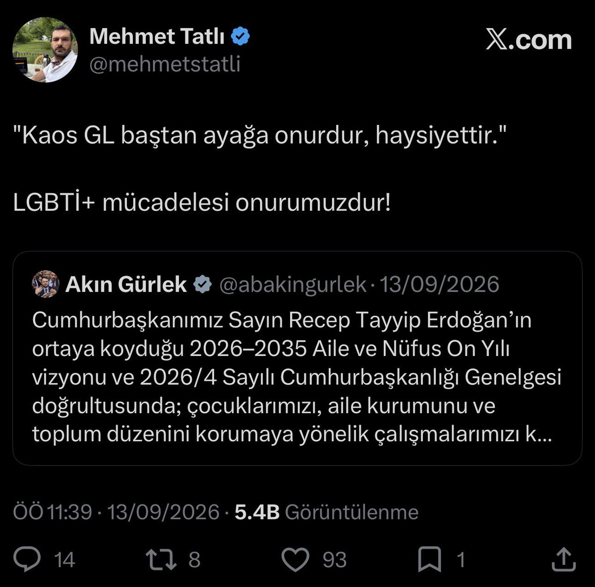 mehmetstatli2's tweet photo. LGBTİ+'lara yönelik geliştirilen "Ailem Güvende" pogromuna karşı yaptığım şu paylaşımım yüzünden bin türlü zorlukla büyüttüğüm X hesabıma erişim engeli getirildi. Onur nişanımdır! 🏳️‍🌈

Yeni hesabım @mehmetstatli2.
Yaygınlaşmasına destek verirseniz sevinirim. https://t.co/ulD7f8LE6S