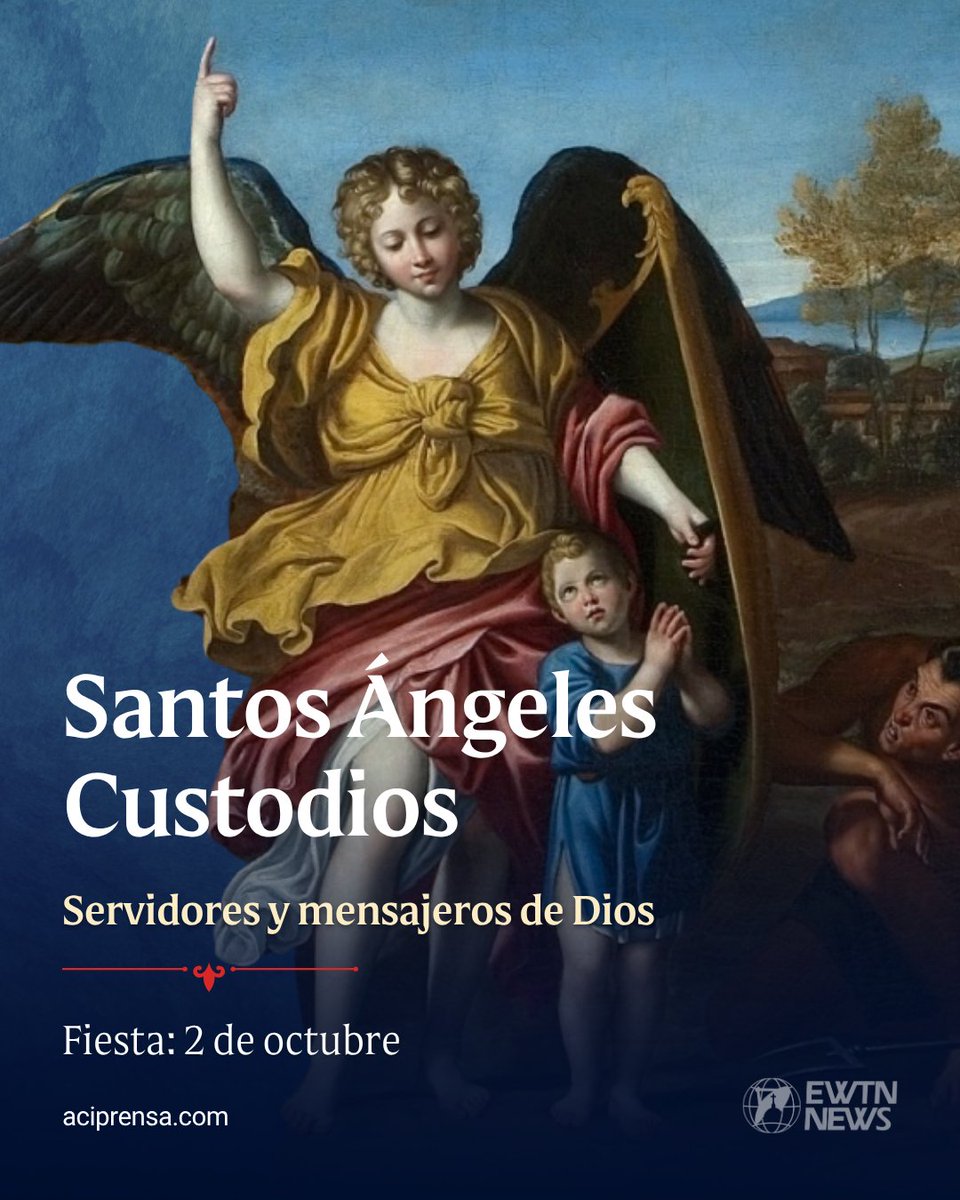 aciprensa's tweet photo. Este 2 de octubre, la Iglesia Católica celebra a los Santos Ángeles Custodios, aquellos seres espirituales que Dios ha dispuesto para acompañar y proteger a cada persona a lo largo de su vida. El Catecismo de la Iglesia Católica enseña que la existencia de los ángeles es una verdad de fe y que la Sagrada Escritura da claro testimonio de ellos.

San Basilio explicó que cada fiel cuenta con un ángel como “tutor y pastor”, encargado de acompañarlo y guiarlo hacia la vida. La tradición de la Iglesia sostiene que el ángel custodio permanece junto a la persona desde el momento de la concepción hasta la hora de la muerte, aunque muchas veces no seamos conscientes de su presencia.

La palabra “ángel” viene del griego y significa “mensajero” o “el que lleva un encargo”. Son criaturas espirituales dotadas de inteligencia y, según el Catecismo, son servidores y mensajeros de Dios, atentos a su voluntad. La Biblia también habla de ellos como aquellos a quienes Dios encomienda la misión de cuidar a sus hijos.

El Salmo 90 recuerda: “A sus ángeles ha dado órdenes Dios para que te guarden en tus caminos”, mientras que Jesús afirma en el Evangelio que los ángeles de los pequeños “están constantemente en presencia de mi Padre celestial” (Mt 18,10). Por eso, la fiesta de los Santos Ángeles Custodios es también una oportunidad para recordar que nunca estamos solos y para agradecer a Dios por estos protectores que nos acompañan en nuestro camino hacia Él.

Lee la nota aquí: https://t.co/tKBoK5l61d