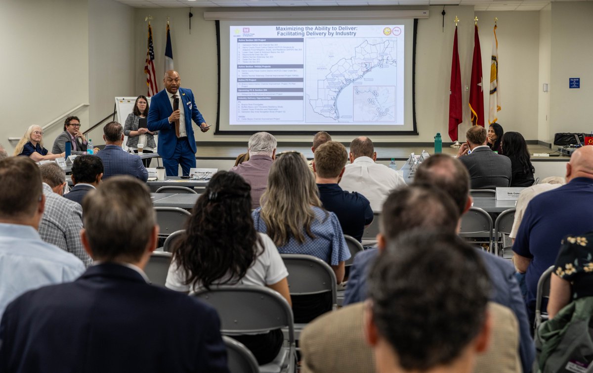 SwdUsace's tweet photo. ACCELERATING DELIVERY. @SwdUsace Commanding General Brig. Gen. George Walter joined 120+ industry partners in Houston, driving the mandate to cut red tape and accelerate #USACE critical infrastructure execution. https://t.co/GhR61PE4iJ