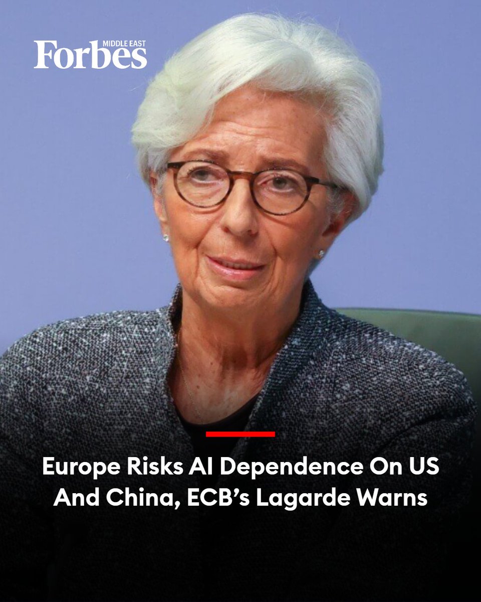 Forbes_MENA_'s tweet photo. Europe risks becoming economically dependent on foreign AI technology as the region lags in models and computing capacity, ECB President Christine Lagarde warns.

#Forbes 

For more details: 🔗 https://t.co/0Wowvio6Pm https://t.co/P8UgduBGJd
