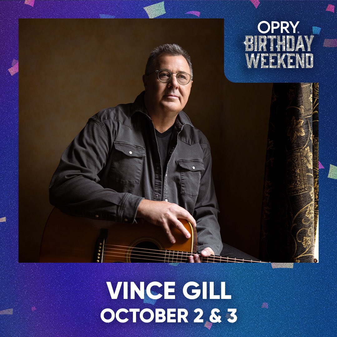 VGcom's tweet photo. Vince is stepping back in the @opry circle this weekend for three shows. Get your tickets at https://t.co/J9jVB88iDH or listen live on @WSMradio if you can’t make it to Nashville. What songs should he play? https://t.co/8rkeF0fN7z