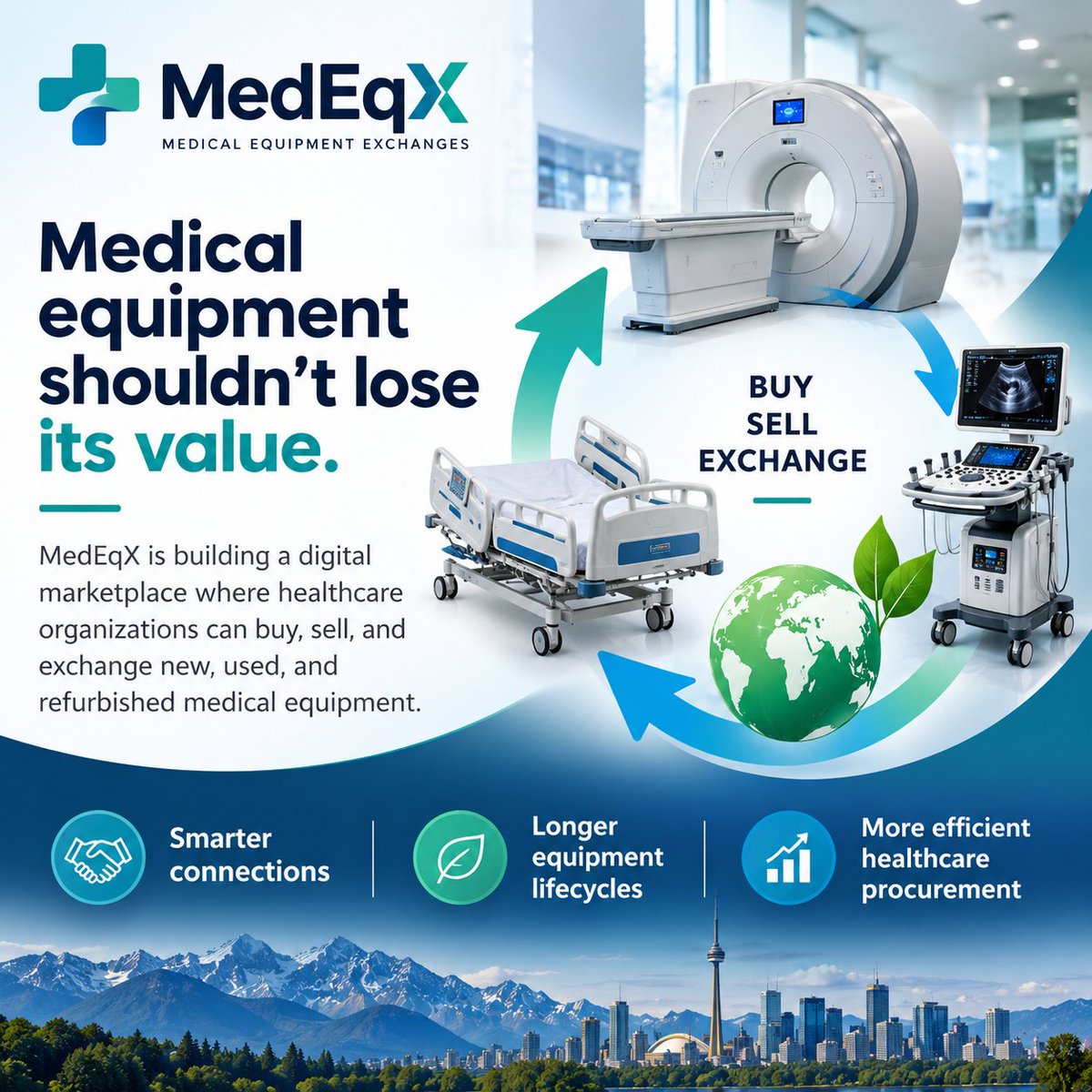 MedEqX's tweet photo. 🏥 MedEqX is building a digital marketplace where healthcare organizations can buy, sell, and exchange new, used, and refurbished medical equipment helping valuable assets stay in circulation.
#MedEqX #HealthTech #MedicalEquipment #HealthcareInnovation https://t.co/Afd8DTAInc