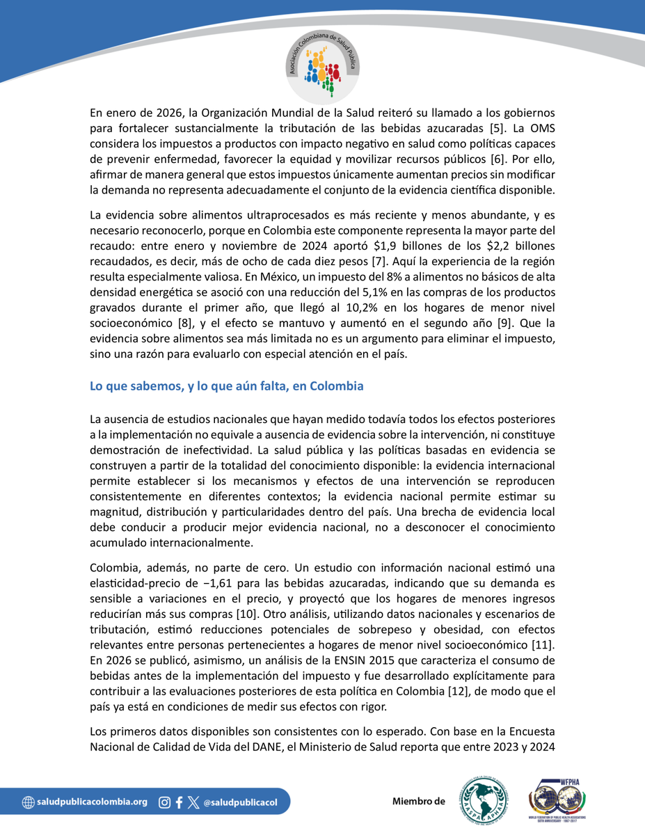 RonnySuarez_'s tweet photo. Importante

La @saludpublicacol respalda la continuidad de los impuestos saludables porque la evidencia internacional los vincula con menor compra de bebidas azucaradas y reformulación. Pide preservarlos y evaluarlos con rigor (sigue)... https://t.co/1DZjAlSqmO