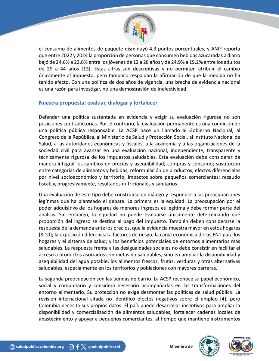 RonnySuarez_'s tweet photo. Importante

La @saludpublicacol respalda la continuidad de los impuestos saludables porque la evidencia internacional los vincula con menor compra de bebidas azucaradas y reformulación. Pide preservarlos y evaluarlos con rigor (sigue)... https://t.co/1DZjAlSqmO