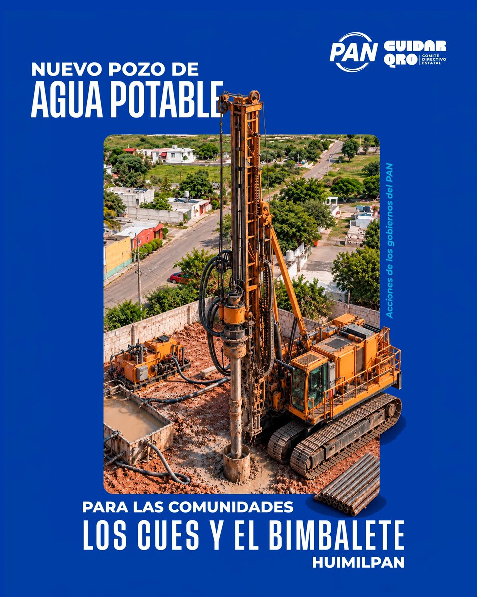 PANqueretaro's tweet photo. Agua potable para más familias de Huimilpan. 💧

Los gobiernos del PAN construyen un nuevo pozo de agua potable para las comunidades Los Cués y El Bimbalete, garantizando el acceso al recurso básico e impulsando la calidad de vida en el municipio. #CuidarHuimilpan https://t.co/m1I5MrHLCy