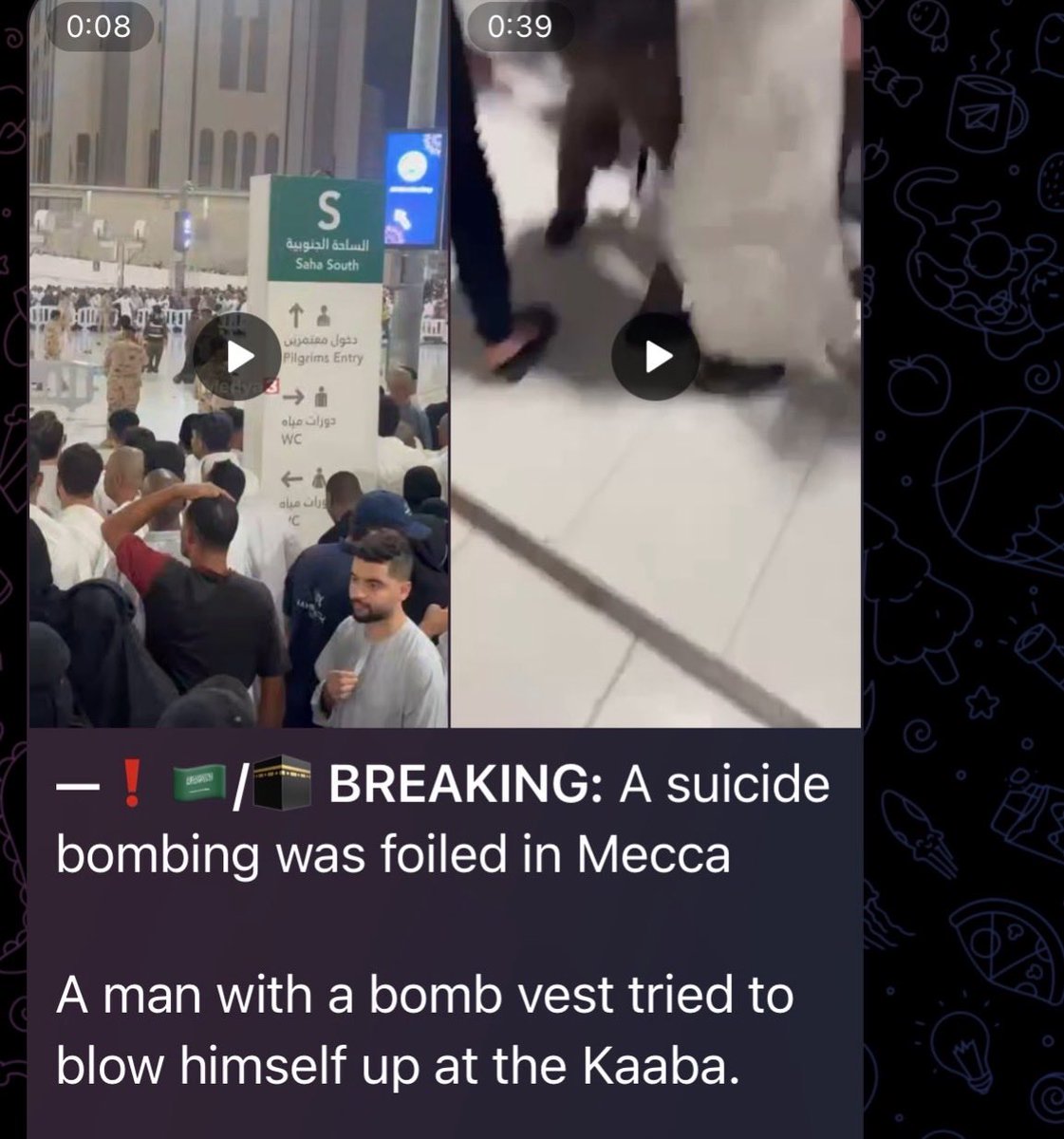 KurdiRas's tweet photo. Breaking News 

A suicide bomber has just been stopped in the Kaaba (In Mecca) 

What do you think? do you think its made up? or do you think its the houthis? https://t.co/CJVZwFaDo8