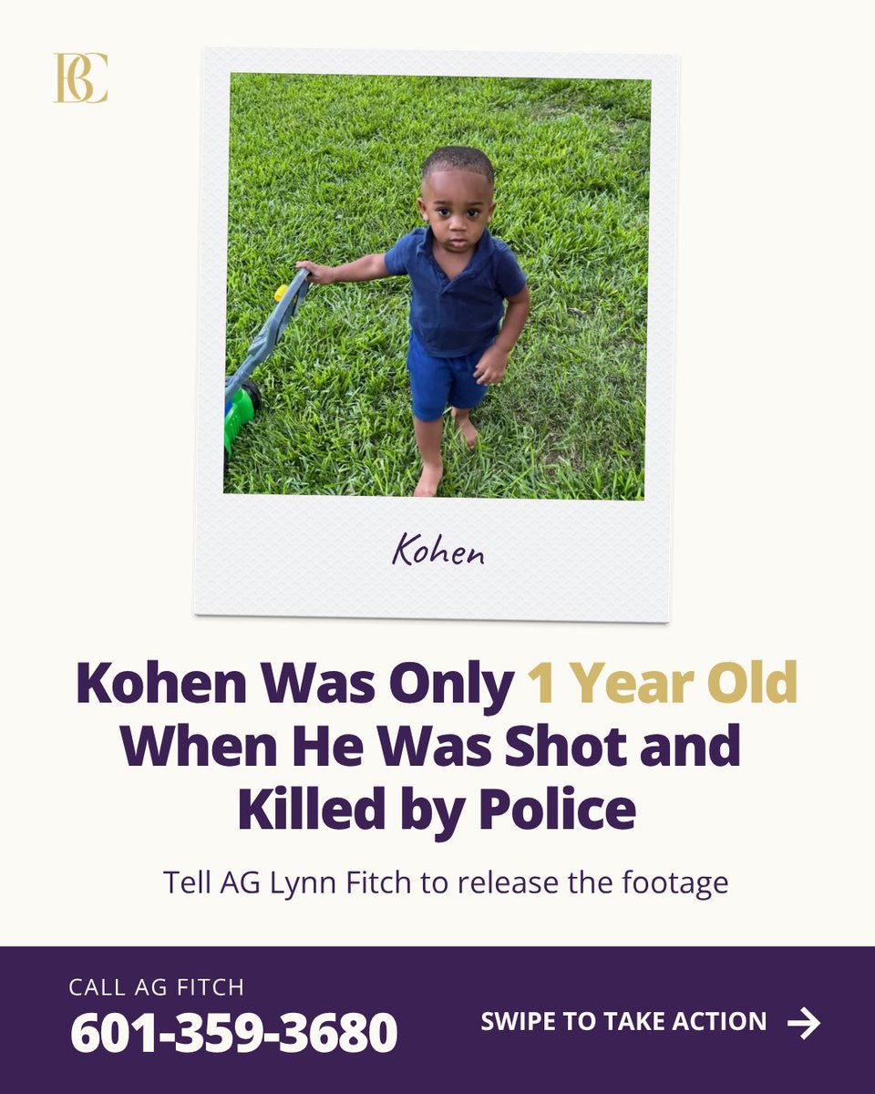 AttorneyCrump's tweet photo. Kohen Wiley was only 1 when police shot and killed him outside a Walmart in Senatobia, Mississippi. NONE of the footage has been released. His family deserves the truth. Visit our action page to urge the AG to release the footage: https://t.co/TCktzcKHUi https://t.co/fBAq5kOvgZ