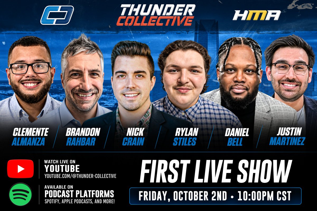 ThunderHMA's tweet photo. Welcome to the official X account of the #Thunder Collective!

We will be sharing the best clips &amp; moments from the show here!

Follow us and subscribe --> https://t.co/EM4Kux2UwL

@CrainNBA @CAlmanza1007 @Rylan_Stiles @Justintohoops @BrandonRahbar @BasketballGuruD https://t.co/IqkV844qxg