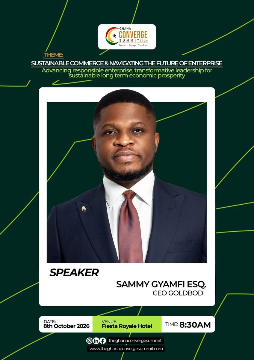 ashmo808's tweet photo. Most conferences ask if sustainability matters. We're asking who wins the next economy.
Ghana Converge Summit 2026. 8 Oct, Fiesta Royale, Accra.
Connect. Engage. Transform.
#GhanaConverge2026 https://t.co/NXrVOCVHGP