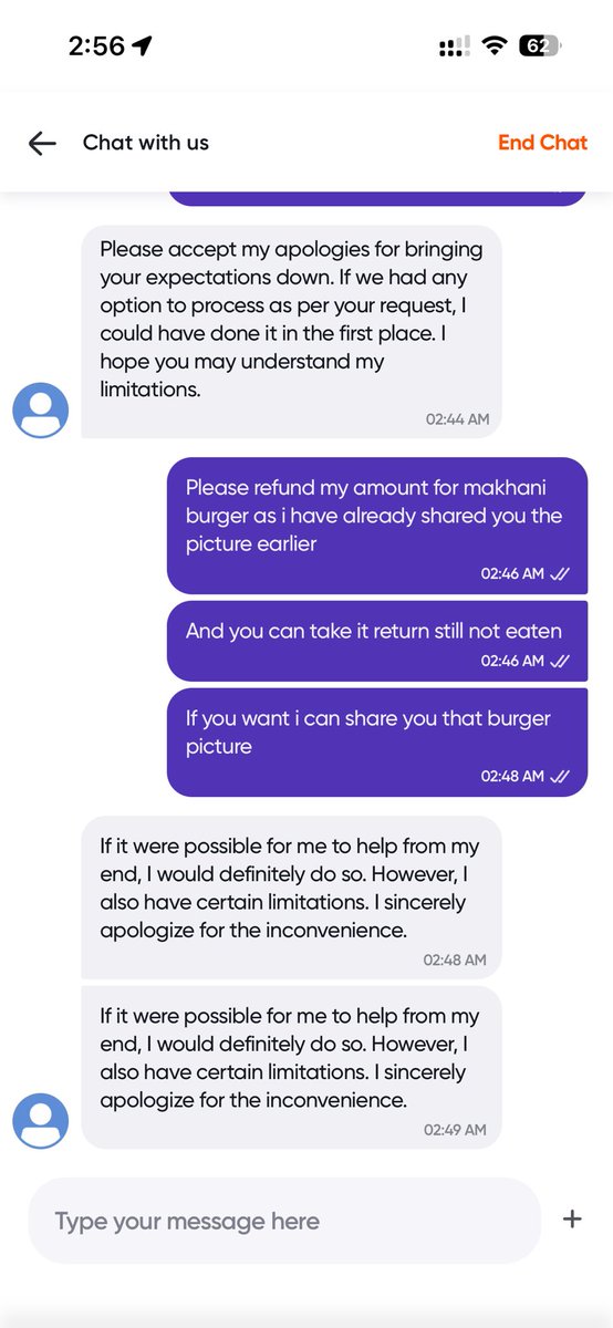 Kumar0615's tweet photo. realistically cannot exist anymore.

Please review the entire chat and provide a proper resolution/refund. This is not how customer support should work. https://t.co/RaMIothH4l
