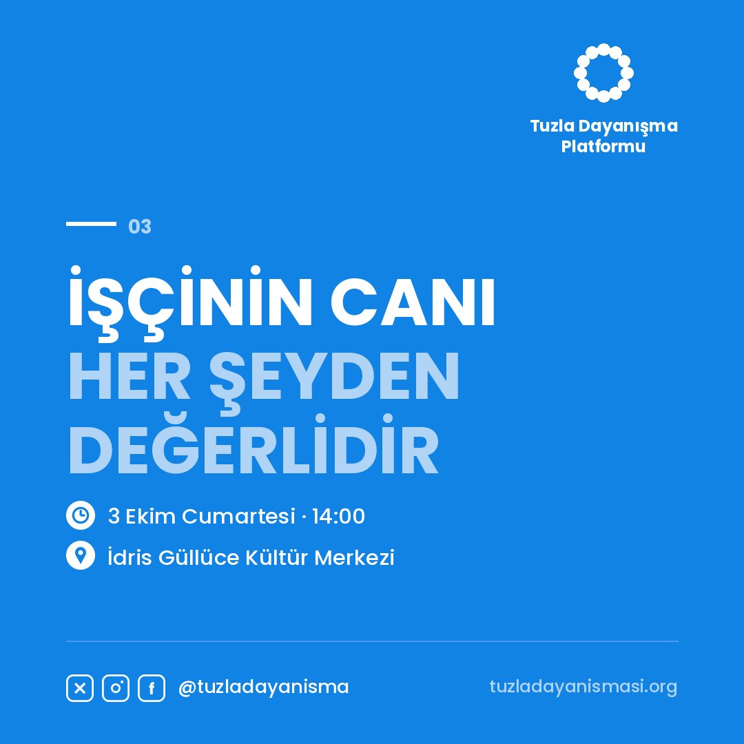 tuzladayanisma's tweet photo. TUZLA DAYANIŞMA PLATFORMU KURULUYOR

Farklı düşüncelere, farklı siyasi tercihlere sahip olabiliriz. Ama hepimizin ortak bir yanı var: Biz Tuzlalıyız. Aynı havayı soluyor, aynı denize bakıyor, aynı sorunlarla yaşıyoruz.

📅 3 Ekim Cumartesi · 14:00
📍 İdris Güllüce Kültür Merkezi https://t.co/gV4VTlwelA