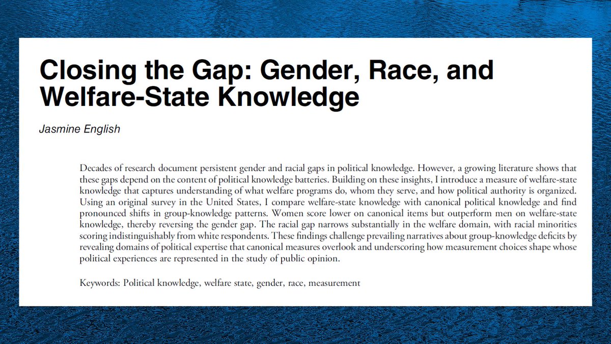 PoPpublicsphere's tweet photo. NOW OUT ON FIRSTVIEW!!

Closing the Gap: #Gender, #Race, &amp; #Welfare-State Knowledge

By Jasmine English

https://t.co/plGEcNrY0C https://t.co/yX4F9dM9Nu
