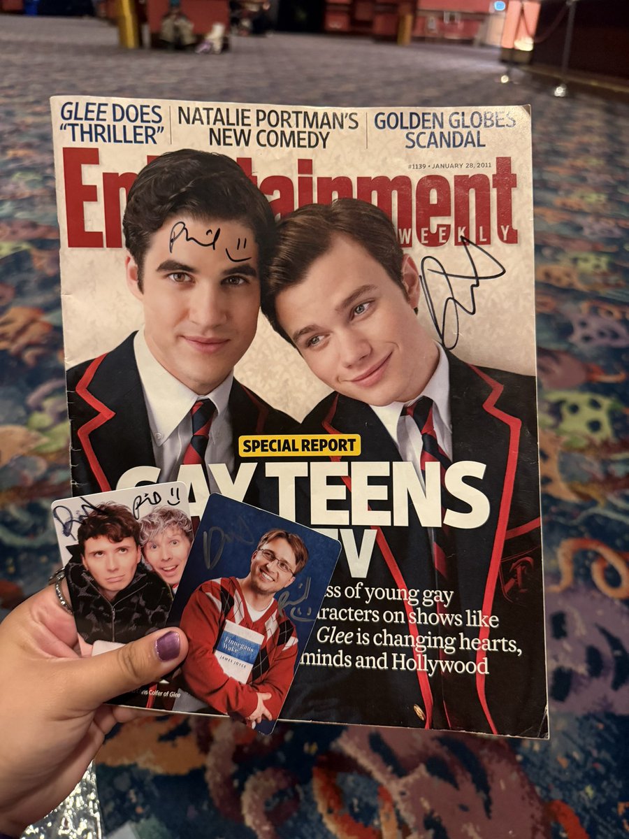 trinketsdnp's tweet photo. a klaine magazine signed by dan and phil in 2026. https://t.co/3fhdIy0TtC