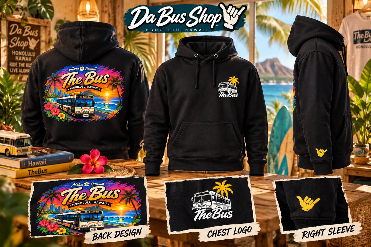DaBusShop's tweet photo. 🚌🌺 The Bus Aloha Hoodie 🤙🏼
ハワイのサンセットとTheBusを大胆にデザインした、Da Bus Shop™ オリジナルパーカー。

Alohaを着て出かけよう！
Ride with Aloha! 🤙🏼
#DaBusShop #TheBus #HonoluluHawaii #HawaiiStyle #HawaiiInspired #BusLife #AlohaStyle #RideWithAloha https://t.co/AdOPdY95sa