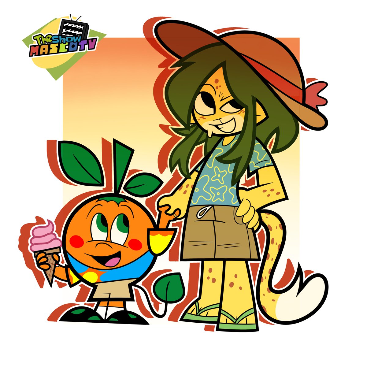 __Izzylemon__'s tweet photo. Naranjito and Zakumi in the summer season 🏖🍦
#tsmtv #theshowmascotv #mascotverse #au https://t.co/7KAXyCdcCD