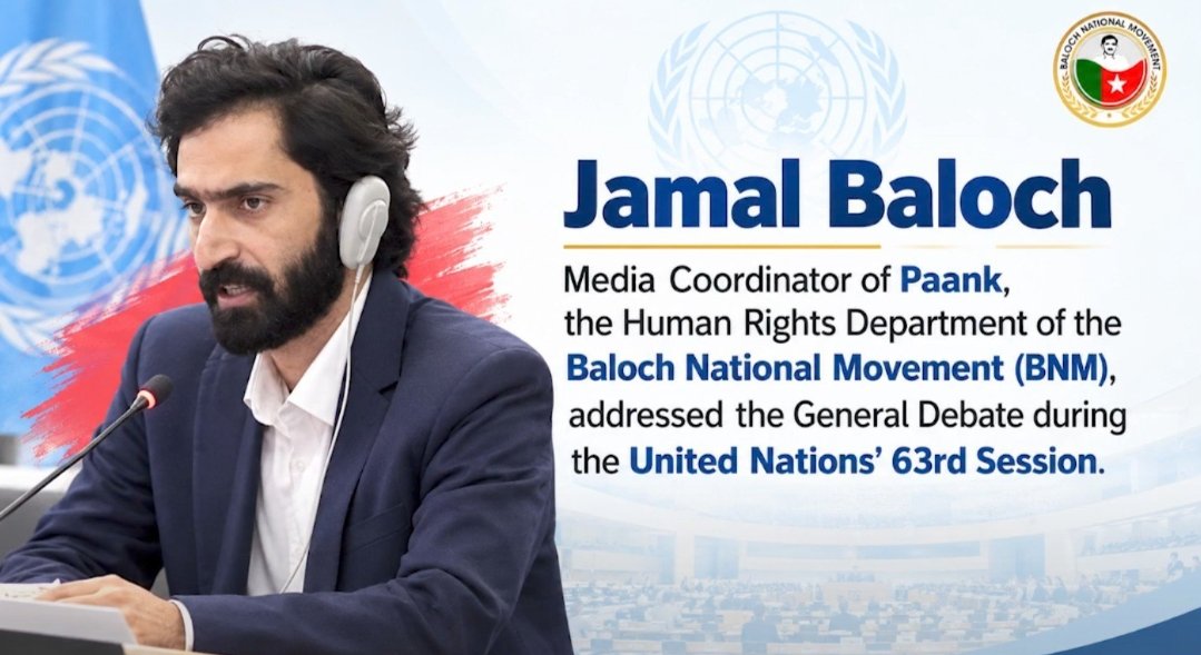 saeedbijar111's tweet photo. Members of the Baloch National Movement #BNM addressed the 63rd session of the United Nations Human Rights Council in #Geneva raising concerns over the situation in #Balochistan Pakistan Army airstrikes in Surab Zehri and Chiltan and the challenges faced Baloch women and girls. https://t.co/fnverzZPdH