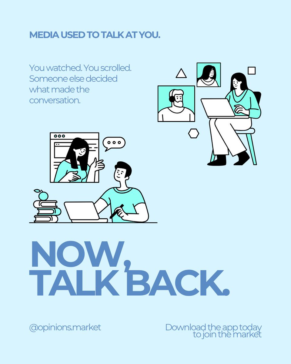 opinions_market's tweet photo. For too long, media has done most of the talking. Opinions Market gives you a place to respond, question, disagree, and add something of your own to the conversation.
Don’t just consume media. Be part of it.
#OpinionsMarket #ChangeYourMedia #JoinTheConversation #NewMedia https://t.co/6mUroeJB6D