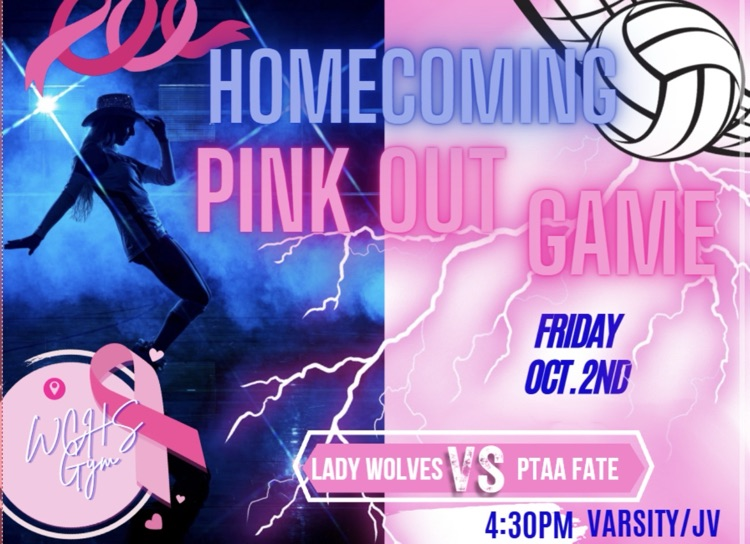 wcisd's tweet photo. Lady Wolves Game Day 🏐💕💝
Homecoming PINK OUT Game 10/2
VS PTAA Date Lady Panthers
📍WCHS ⏰4:30pm Varsity, JV following
Hall of Honor recipients will be recognized. https://t.co/JG6mG1fT51