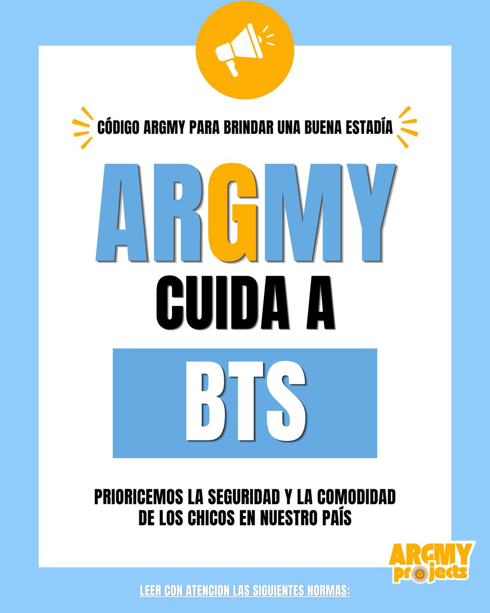 argmyprojects's tweet photo. [🧵] La llegada de BTS a Argentina está cada vez más cerca. Respetemos su privacidad.

Durante su estadía en el país, es importante recordar que su vida personal y sus momentos fuera de los escenarios no forman parte del fanatismo.

Este posteo reúne algunas normas y recomendaciones básicas para respetar sus límites: no buscar ni difundir información sobre hoteles, vuelos o ubicaciones privadas, no perseguirlos y no intentar acercamientos fuera de los espacios destinados a los fans.

Ser ARMY también implica saber cuándo dar un paso atrás. Queremos recibirlos con todo nuestro amor, pero siempre desde el respeto y sin invadir su privacidad.

👉 GUARDÁ Y DIFUNDÍ esta guía para que todos podamos tenerlo presente durante su visita.