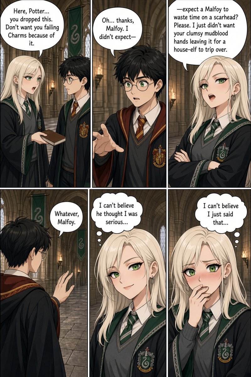 PilgrimBard's tweet photo. New to posting on X. Figured I'd start here. Enjoy the comic that I made of Harry x Draceana Malfoid. https://t.co/pvLdoSDNWA