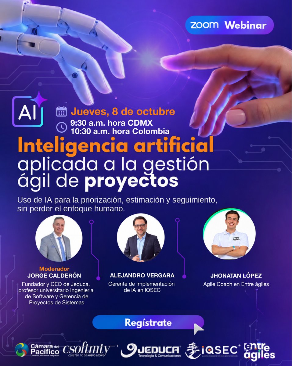 IQsec's tweet photo. IA para priorizar, planear y dar seguimiento a proyectos, sin perder el enfoque humano. Webinar 8 oct., 9:30 h CDMX, con Alejandro Vergara. Regístrate: 📷https://t.co/ZRnzV3oOaz #IQSEC @Csoftmty https://t.co/xjSSkchfxT
