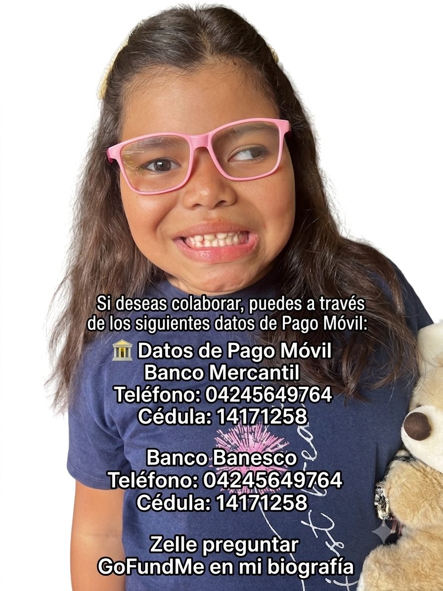 mariani87784922's tweet photo. Suplico ayuda sigo sin anticonvulsivo es diario d por vida aunado decapeptyl para evitar un desarrollo precoz ,ya q por tantas infecciones y operaciones en mi cabecita tengo un descontrol hormonal q solo ese tratamiento lo detiene es d alto costo 450$ 
 https://t.co/ESYf3oYlWq https://t.co/5fFwIEvOl6