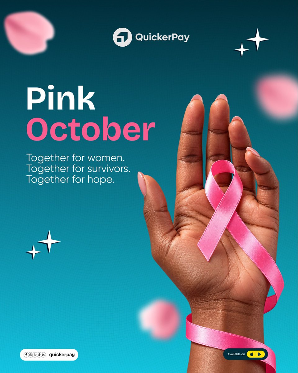 QuickerPayApp's tweet photo. 🎀 It's October. It's Pink October. 🎀

Behind every strong family is a woman who gives without counting the cost. She is a mother, sister, daughter or friend and she is often so busy taking care of everyone else that she forgets to take care of herself.

This October, we're reminding her, and everyone who loves her, that early detection saves lives.

📌 Book the check-up.
📌 Do the self-exam.
📌 Have the conversation.
📌 Support the women in your life, whether they are next door or across the world.

At QuickerPay, we believe distance should never stand in the way of care. Whether you are sending money home for a screening, covering medical bills for a loved one, or supporting a friend through treatment, we're here to help you move money across borders quickly and reliably.
Because when it comes to the people we love, every second counts. 💗

QuickerPay: money without borders. Support without distance.