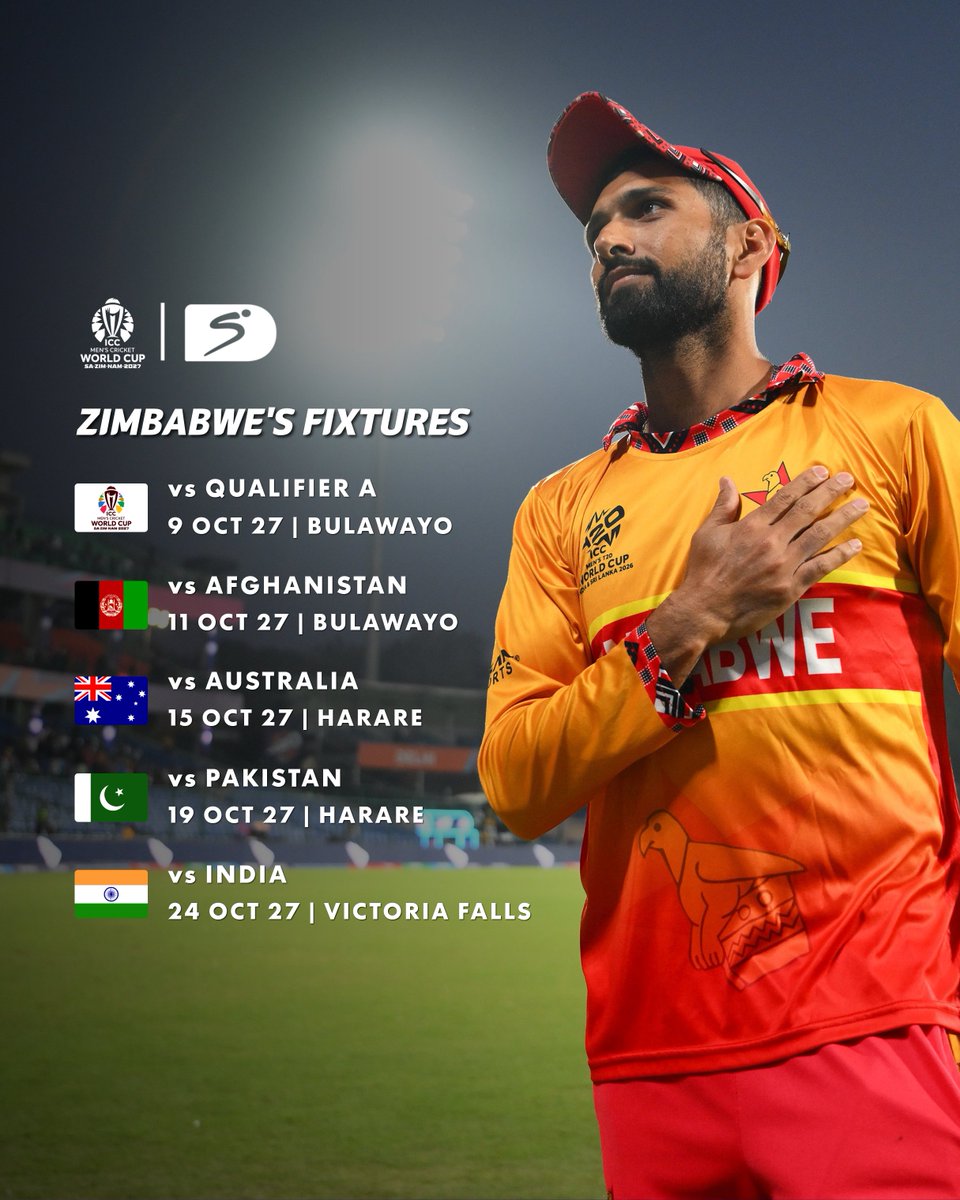 SuperSportTV's tweet photo. The Chevrons will be ready for the challenge on home turf 😤🏠

Check out Zimbabwe's fixtures in Group A 🇿🇼👇

#SSCricket | #CWC27 https://t.co/orF2WxW6Gq