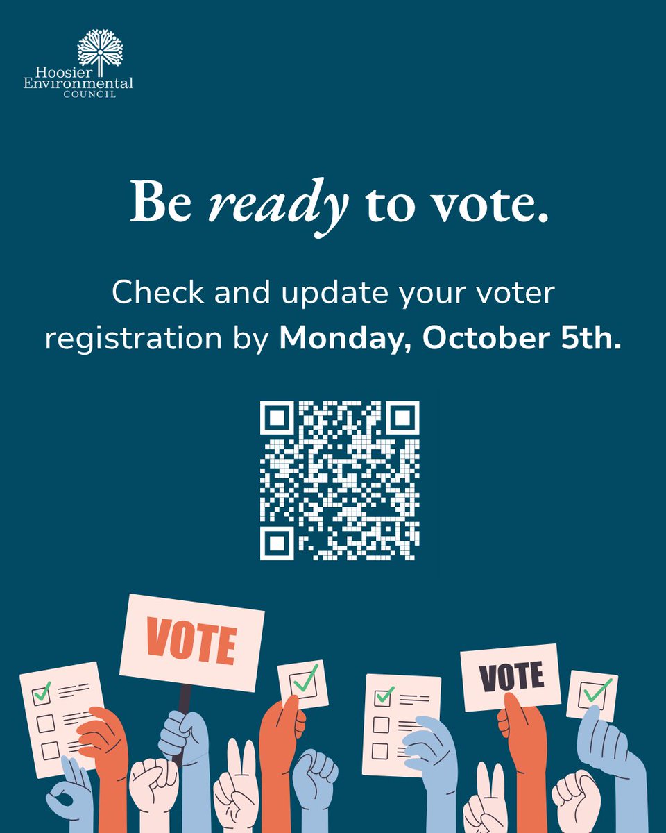 HEC_ED's tweet photo. The clock is ticking! Monday, October 5th is the last day to register to vote in Indiana. Check your registration at https://t.co/X66GmHtiFp. #IndianaVotes #RegisterToVote #VoteReady #HoosierVotes #YourVoteMatters https://t.co/fDwyw2oVEP