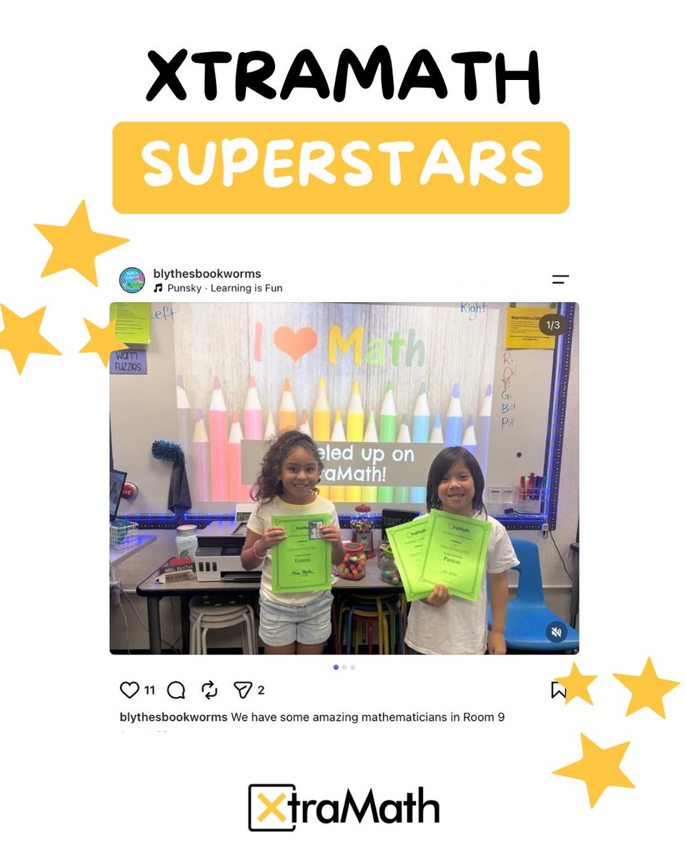 XtraMath_US's tweet photo. A huge congratulations to our first superstars of the 2026-2027 school year!🙌🏼🥳

These amazing students have been working hard to earn their certificates!

Keep up the great work! ✨ https://t.co/ByhSL1ugiQ