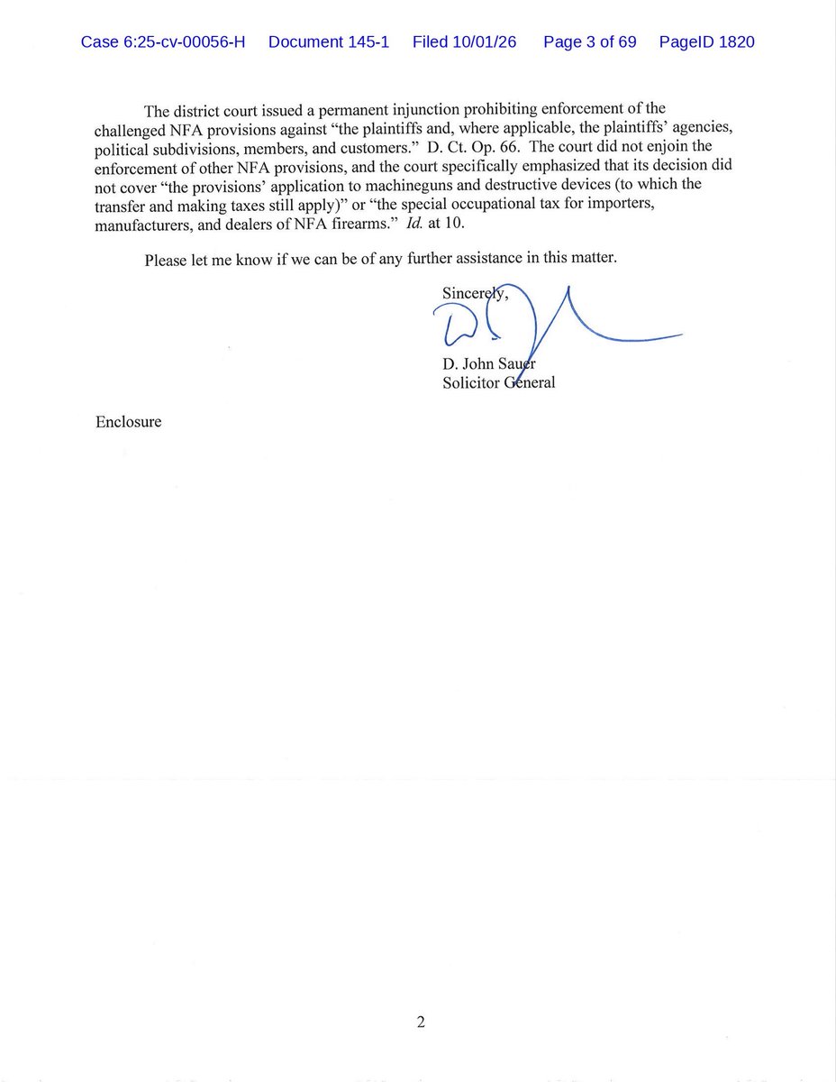 GunOwners's tweet photo. 🚨BREAKING🚨  Solicitor General John Sauer just notified Congress “that @TheJusticeDept [will not] file an appeal” in GOA’s victory against the NFA, Silencer Shop v. ATF.  ATF cannot force GOA members to register suppressors or short barrels EVER AGAIN. This is PERMANENT! 🇺🇸 https://t.co/46u7EbHSGl