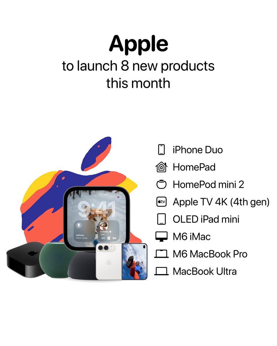 theapplehub's tweet photo. Apple is expected to launch at least 8 products this month based on rumors 🔥 https://t.co/i2PzkSdjYY