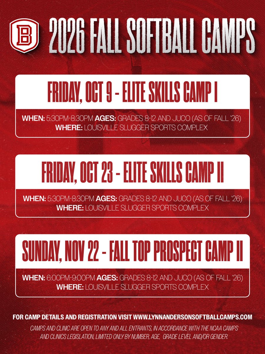 BradleySoftball's tweet photo. Don’t miss your chance to hang out with the Braves!! Only one week left to register for the next fall camp.⛺️🥎

For details and registration visit https://t.co/LHpQt4tDsw https://t.co/bbHU9tnKWx