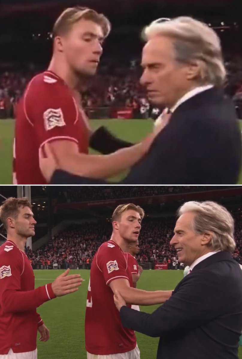 ChinoUTD's tweet photo. 🚨 Rasmus Hojlund on his exchange with Jorge Jesus after Denmark vs Portugal:

“I saw him coming down the line shaking everybody’s hand.

Normally after a game, you don’t think about these things. Manager comes, you shake his hand, say good game and go inside.

Then I realised who was walking towards me.

Jorge Jesus.

And immediately I thought, ‘Ah.’

Because I’ve spent my whole life watching Cristiano Ronaldo.

When I was a kid, I copied the celebration. I watched his goals. I wanted to be a striker because players like him made scoring goals look like the most important thing in the world.

Now I’m standing there playing against Portugal, Cristiano isn’t even in the stadium, and everybody has spent the last few days talking about why he left the camp.

Jorge reached his hand towards me.

For maybe one second the professional footballer in my head said:

‘Rasmus, shake his hand.’

Then the little boy who grew up watching Cristiano said:

‘Absolutely not.’

So my hands made their own decision.

I pushed him away.

Afterwards one of the Denmark players looked at me and said, ‘What was that?’

I said, ‘Nothing.’

He said, ‘Rasmus, you practically rejected the man on behalf of Cristiano Ronaldo.’

I told him, ‘I don’t know what you’re talking about.’

He just started laughing.

Look, I don’t know what happened between Cristiano, the manager and Portugal. That’s their business.

But you cannot expect me to spend my childhood admiring somebody, finally grow up and play at the same level as him, watch the whole situation unfold…

…and then suddenly remember diplomacy when the man involved is walking towards me.

Some things happen before your brain gets involved.

Jorge wanted a handshake.

Unfortunately, he met the nine-year-old Rasmus first.”