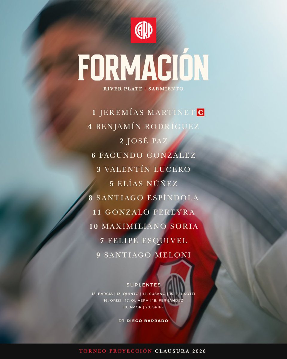 conecxeldeporte's tweet photo. ¡EQUIPO MILLONARIO CONFIRMADO! ❤️🤍

Así sale a la cancha el equipo de Diego Barrado por la fecha 11 del #TorneoProyección frente a #Sarmiento. 💪🏻 

#River #Reserva #Millonario https://t.co/QvJV8lfQg6