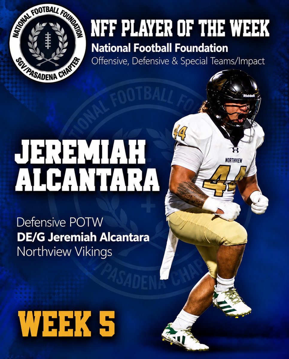 NFFSGV_Pasadena's tweet photo. Congratulations Jeremiah Alcantara NFF SGV/Pasadena Chapter 
Defensive POTW @NVfootball58 @NFFNetwork @SGVNSports @coachmark_48 @tspeterson40 @GabrielNDuarte_ https://t.co/VAnBpwL0gF