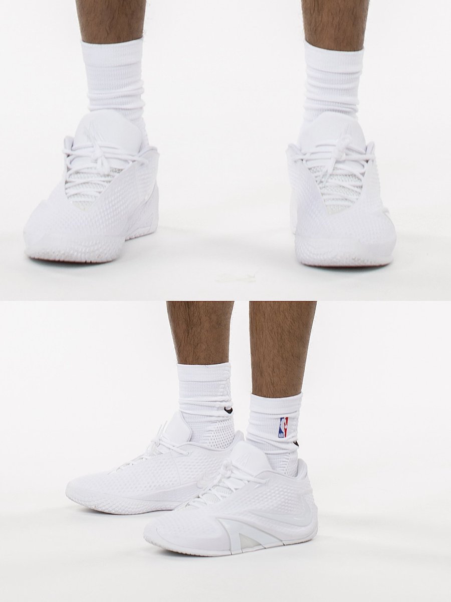 NBAKicks's tweet photo. Ja Morant kept it fresh at @trailblazers media day in the triple white Nike Ja 4! #NBAKicks https://t.co/D0v3qUJdjs