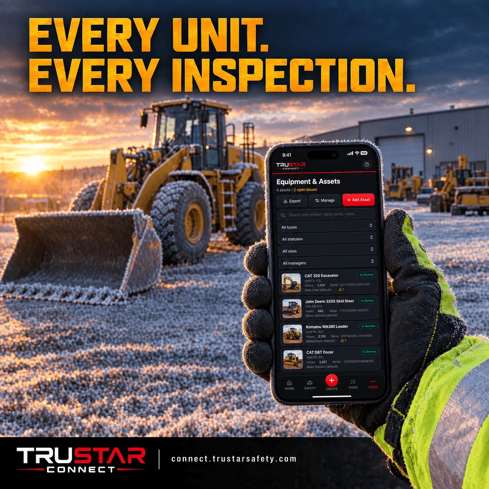 trustarsafety's tweet photo. Where's the inspection for Unit 14? If you have to phone the shop to find out, fix that before the first frost.

Every unit. Every inspection. One screen.
 #HeavyEquipment #WinterReady https://t.co/wb6adQIBHb