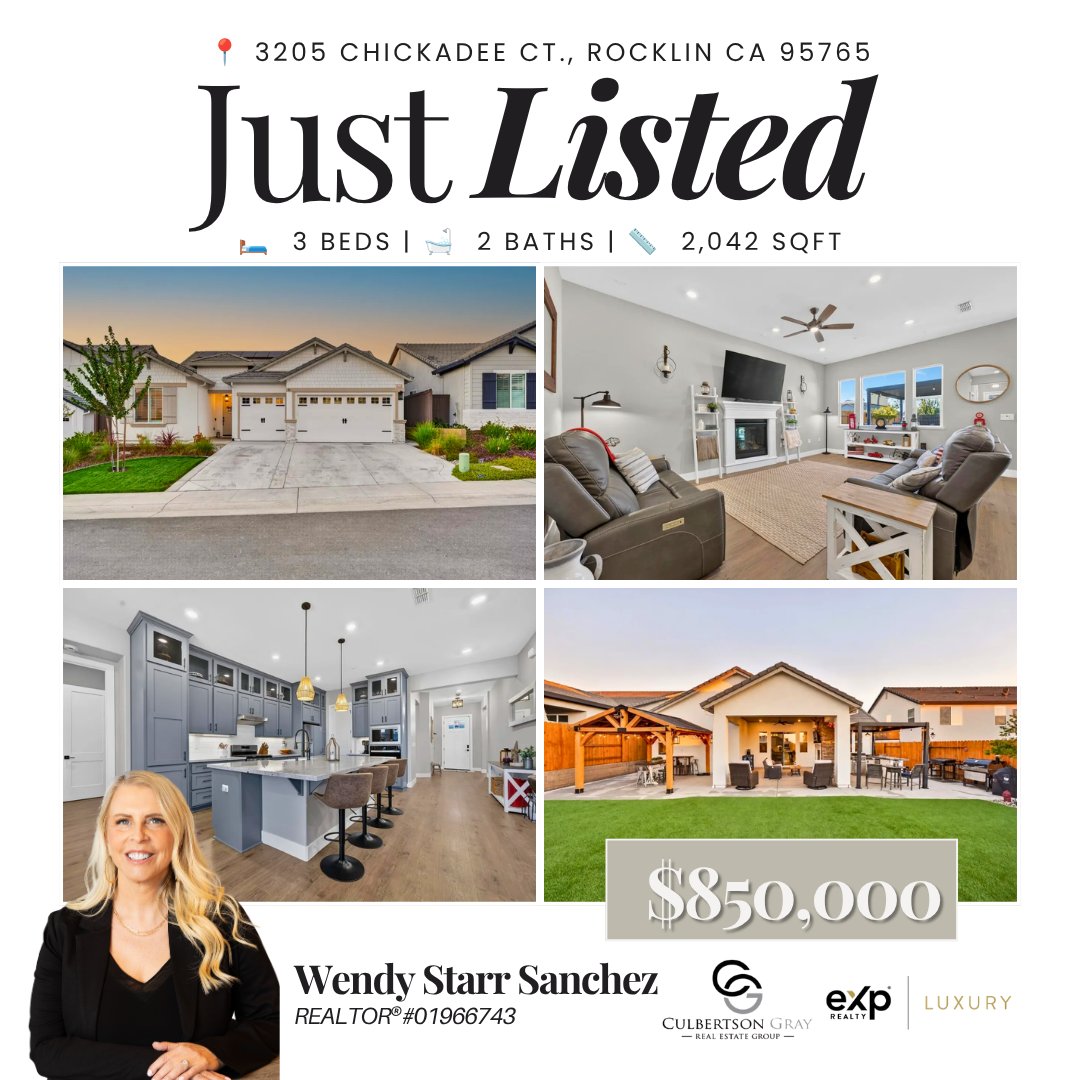 culbertsonand's tweet photo. ✨JUST LISTED!✨ 

📍 3205 Chickadee Ct., Rocklin CA 95765
🛌 3 Bedrooms
🛁 2 Bathrooms
📏 2,042 SqFt  
💰 $850,000

https://t.co/rhdAqd6MYc 

#culbertsonandgraygroup #realtor #realestate #justlisted #newlisting  #expproud #sacramento #roseville #california https://t.co/nfqbvQpQWX